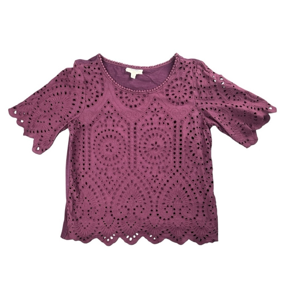 Anthropologie Porridge Women’s Short Sleeve Eyelet Lace Top In Size M - Picture 2 of 9
